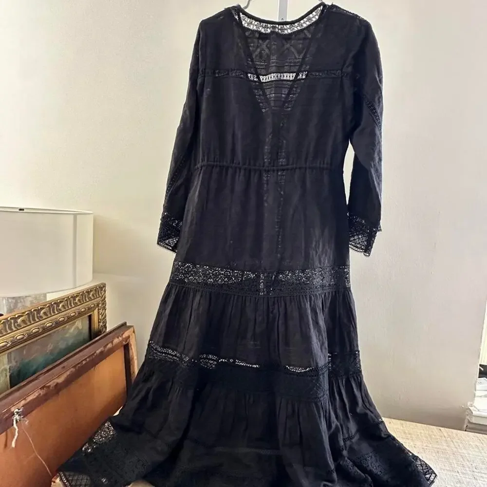 Veronica beard black lace midi